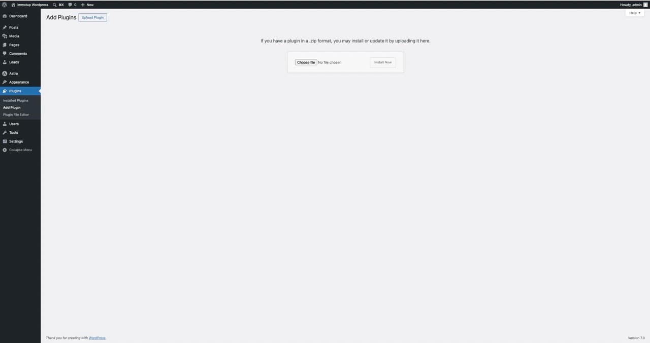 Screenshot: uploading the plugin from a ZIP file